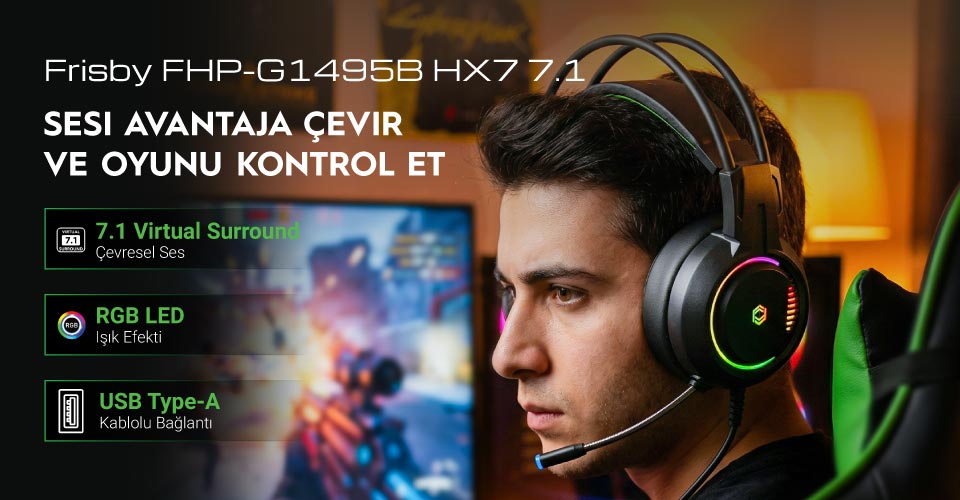 Frisby FHP-G1495B HX7 7.1 Sanal Surround Siyah ve Yeşil Oyun Kulaklığı